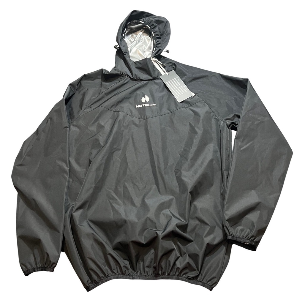 NWT HotSuit Men's Sauna Jacket Medium Black Sweat Training Hoodie Weight Loss‎